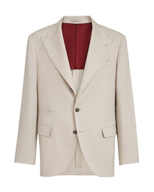 Brunello Cucinelli Natural Linen, Virgin Wool And Mohair Gabardine Deconstructed Blazer With Peak Lapels And Metal Buttons for men