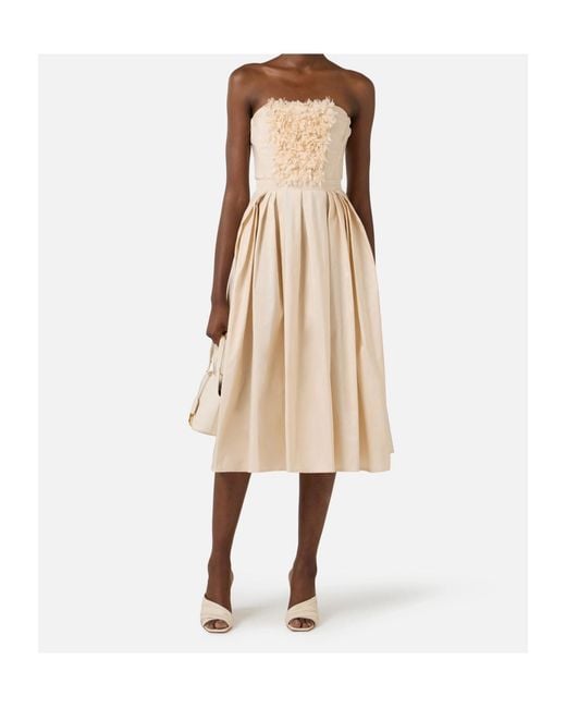 Elisabetta Franchi Natural Embroidered Bustier Dress