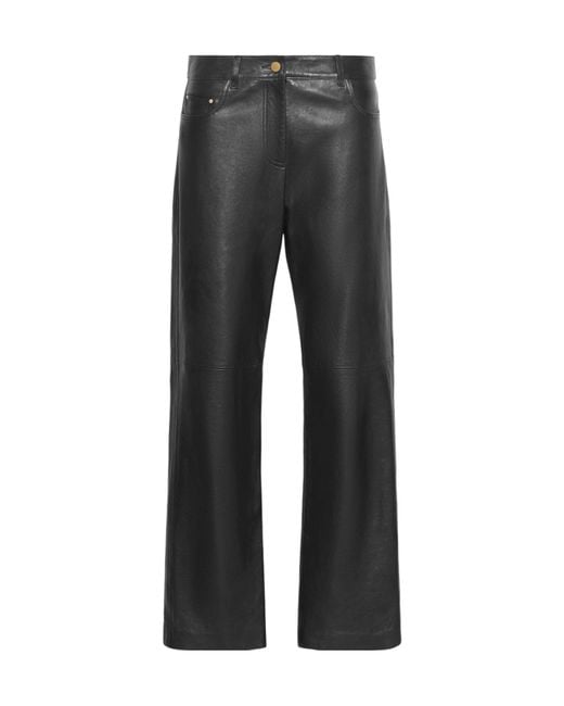 Max Mara Gray Wide-Leg Leather Trousers