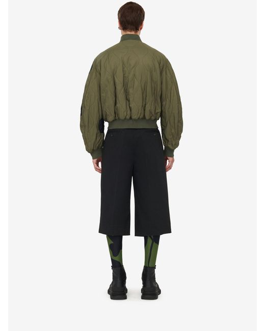 McQueen Green Orchid Quilted Bomber Jacket for men