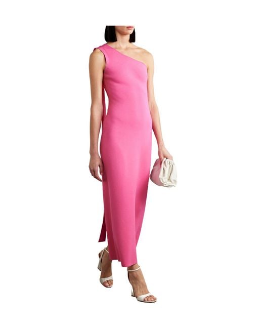 Adam Lippes Pink One-Shoulder Draped Recycled Knitted Maxi Dress