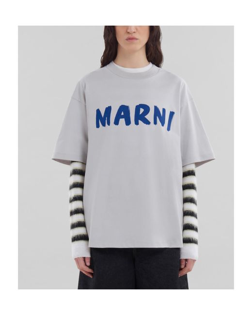 Marni Gray Logo Printed Crewneck T-Shirt