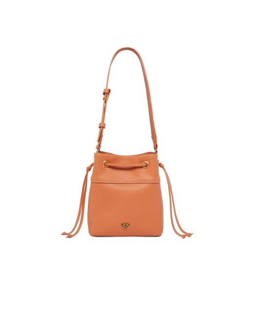 Pinko White Logo Plaque Drawstring Fastened Bucket Bag