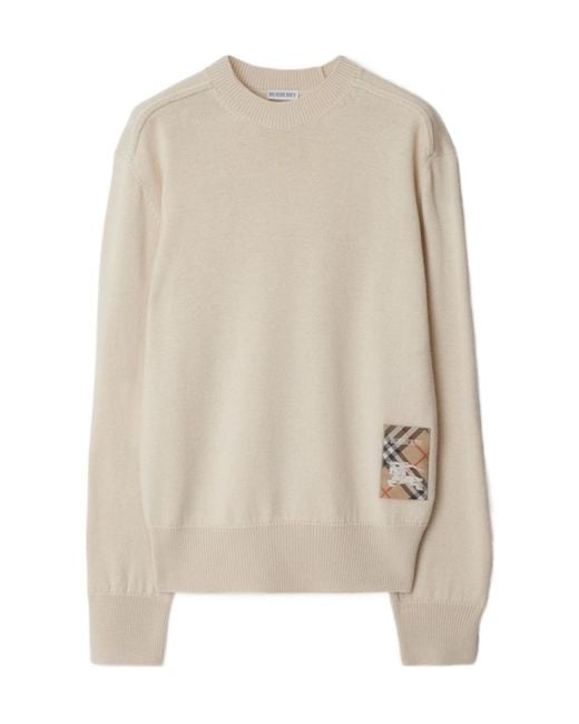 Burberry Natural Checked Knitted Crewneck Jumper