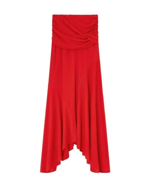 Ganni Red Draped Strapless Dress