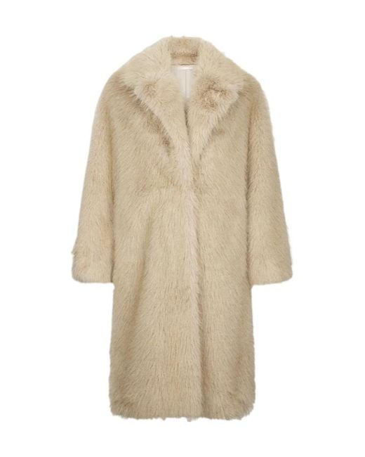 Liu Jo Natural Long-Sleeved Faux-Fur Coat