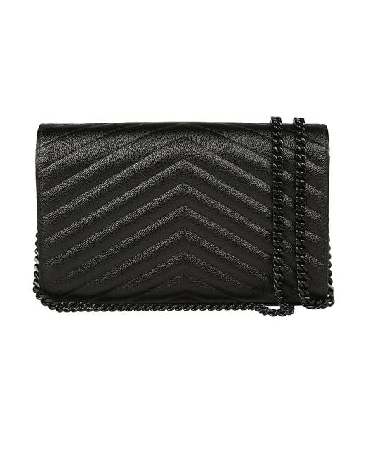 Saint Laurent Black Monogram Logo Plaque Shoulder Bag