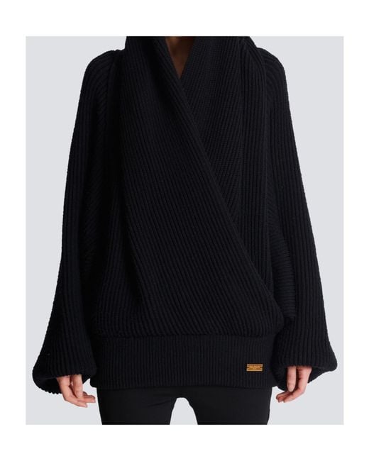 Balmain Black Oversized Knit Hoodie