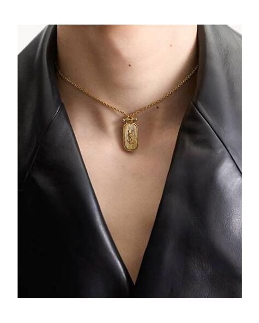 Saint Laurent White Cassandre Tablet Necklace for men
