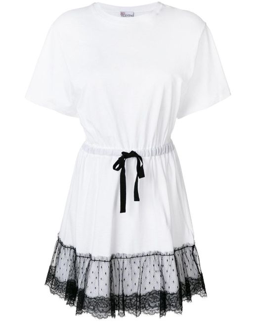 RED Valentino White Lace Waist Umbrella Pendulum T-Shirt Dress