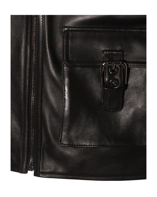 Dolce & Gabbana Black Logo Plaque Biker Leather Gilet for men