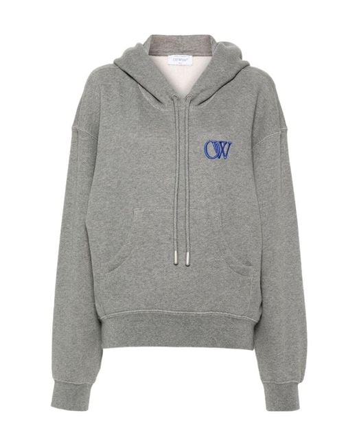 Off-White c/o Virgil Abloh Gray Embroidered-Logo Cotton Hoodie