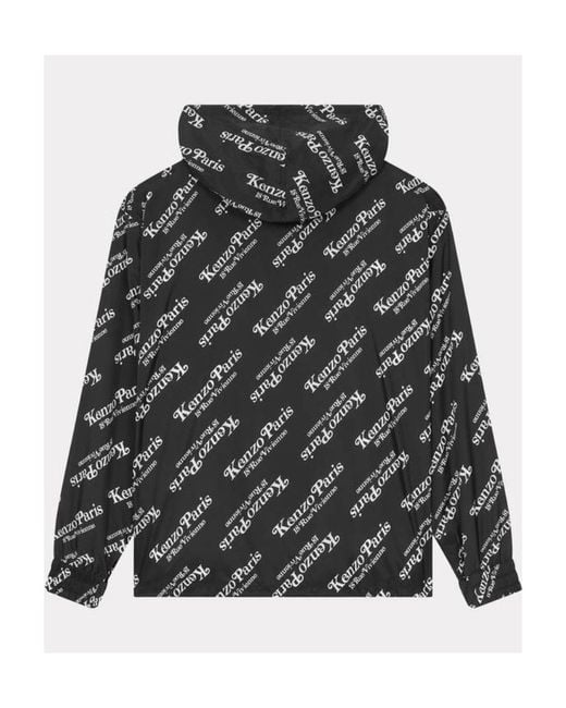 KENZO Gray Logo-Print Hoodie Windbreaker for men