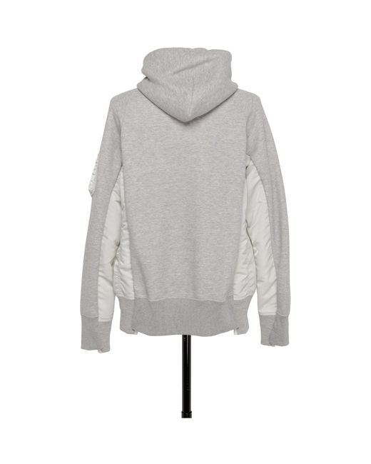 Sacai Gray Panelled Zip-Up Hoodie for men
