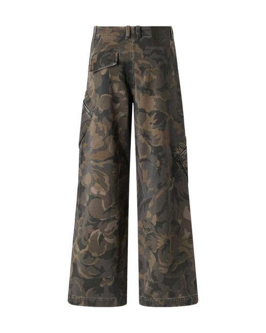 Pinko Gray Camouflage-Print Wide-Leg Cargo Pants