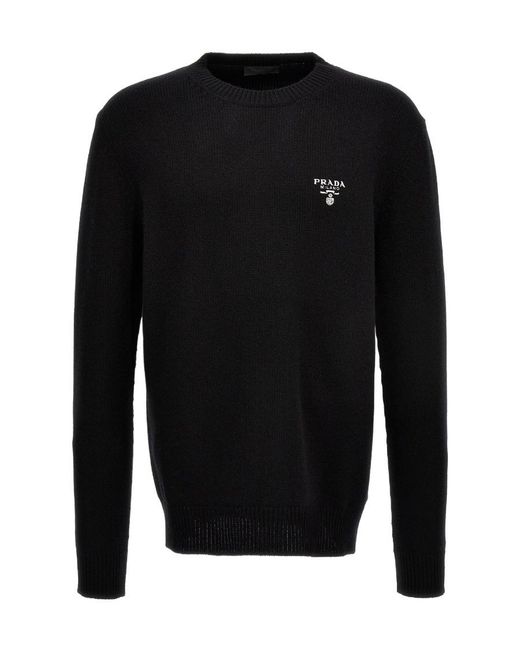 Prada Black Long-Sleeved Cashmere Sweater for men