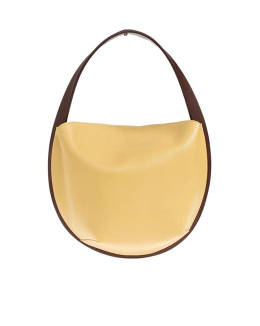 Jil Sander Natural Pivot Logo Embossed Shoulder Bag