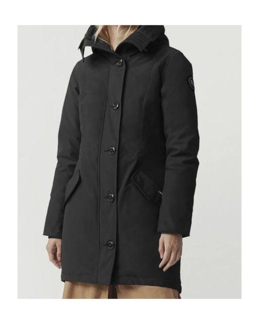 Canada Goose Black Hooded Logo-Patch Coat