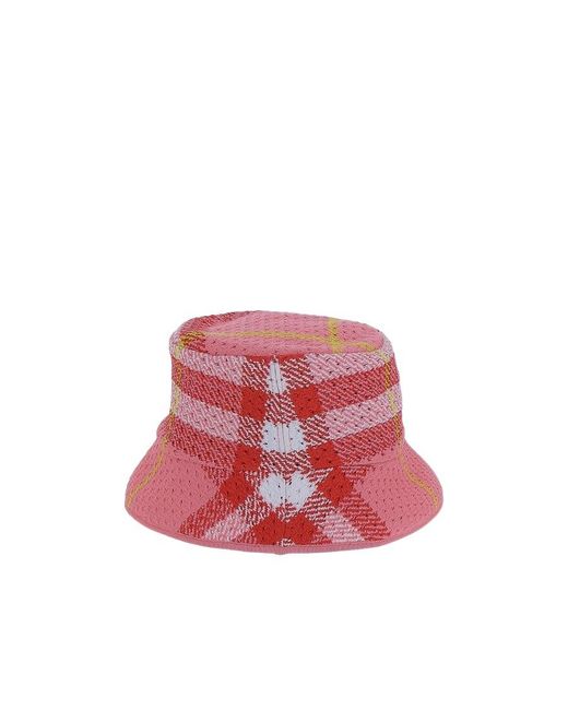 Burberry Red Check Printed Bucket Hat