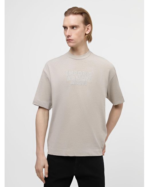 Emporio Armani White Logo Embroidered Crewneck T-Shirt for men