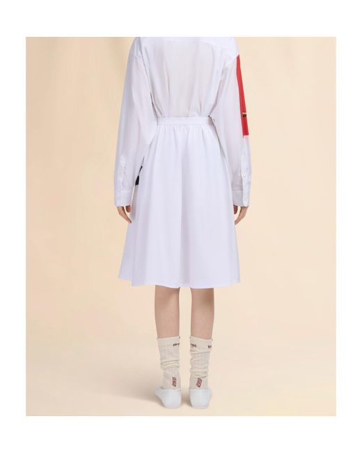 Marni White Poplin A-Line Midi Skirt