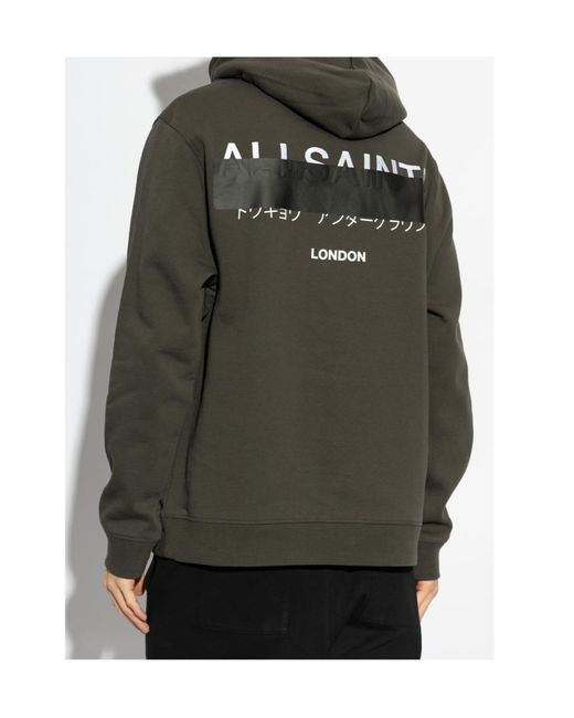AllSaints Green Logo Print Hooded Sweater for men