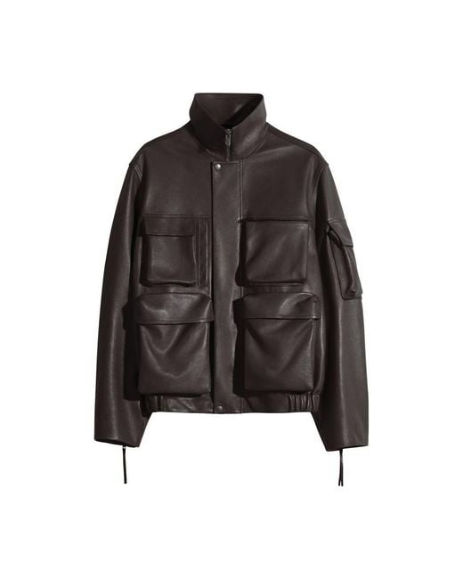Lemaire Black Leather Jacket With Pockets