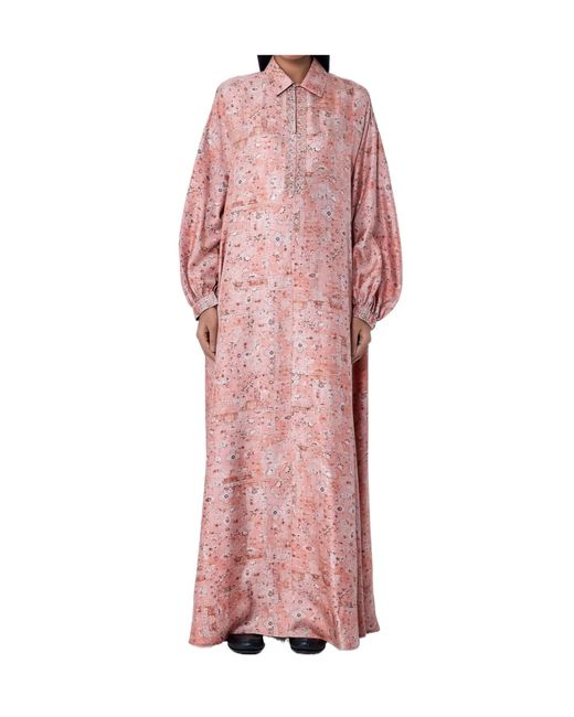 Max Mara Pink Embelished-Collar Printed Dress