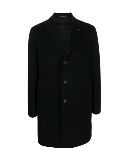 Tagliatore Black Single-Breasted Coat for men