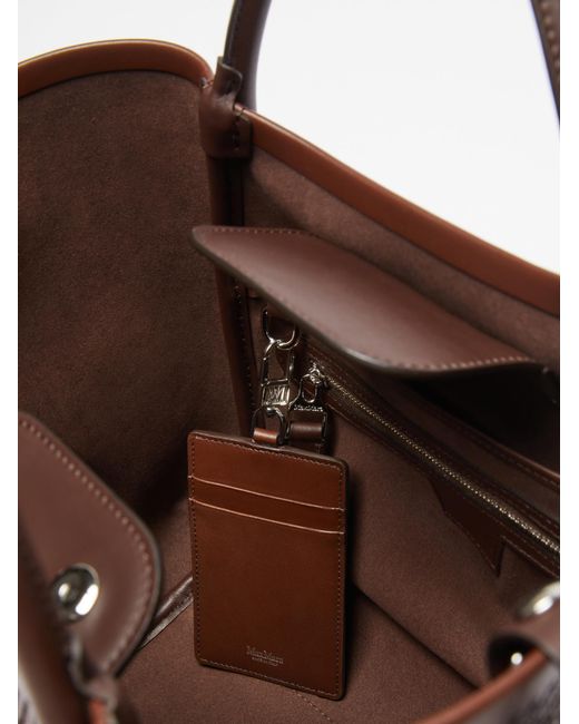 Max Mara Brown Logo Plaque Top Handle Bag