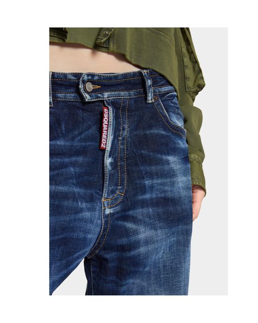 DSquared² Blue Logo-Patch Wide-Leg Jeans