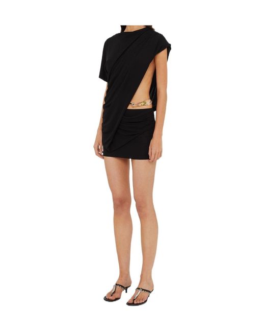 Christopher Esber Black Short Sleeve Draped Embellished Mini Dress