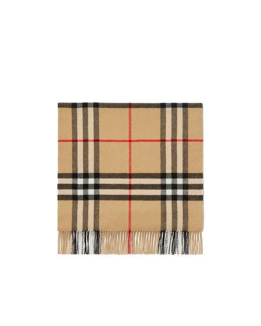 Burberry Natural Checked Fringed-Edge Scarf