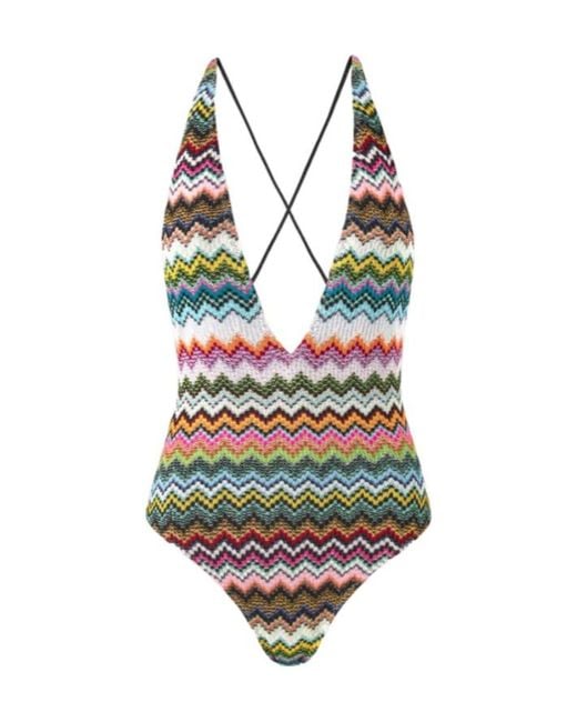 Missoni White Pixel-Effect Zigzag Pattern One-Piece Swimsuit