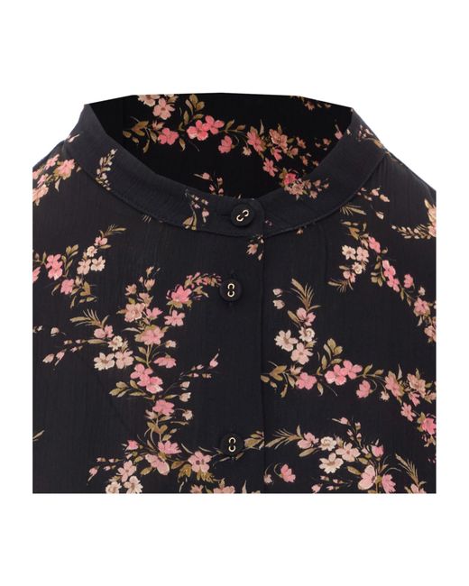 Twinset Black Floral-Print Crew-Neck Shirt