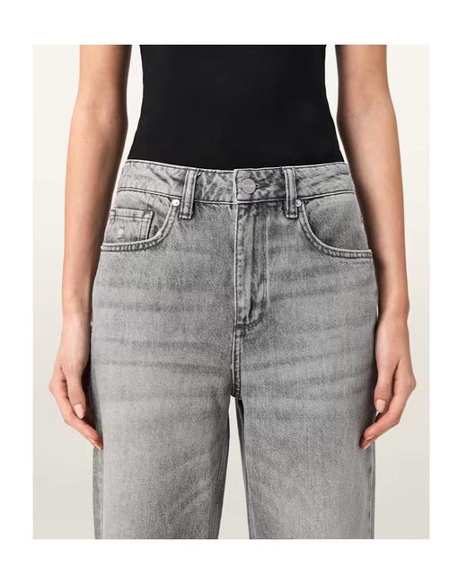 AllSaints Gray Brooklyn Distressed Straight-Leg Jeans