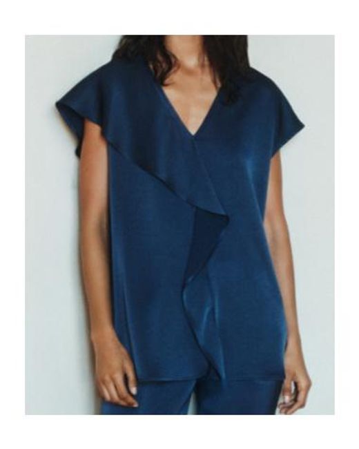 Marella Blue Sleeveless Ruffle Top