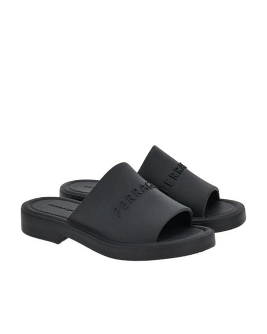 Ferragamo Black Logo-Embossed Sandals for men