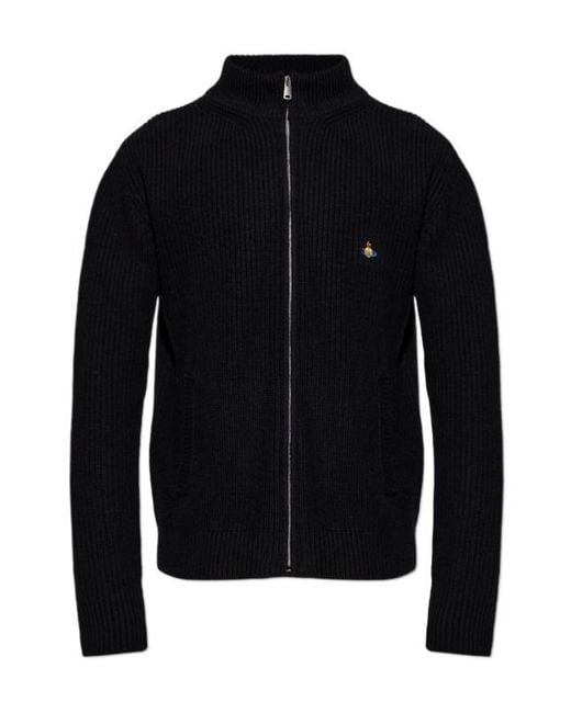 Vivienne Westwood Black Logo Embroidered Cardigan for men