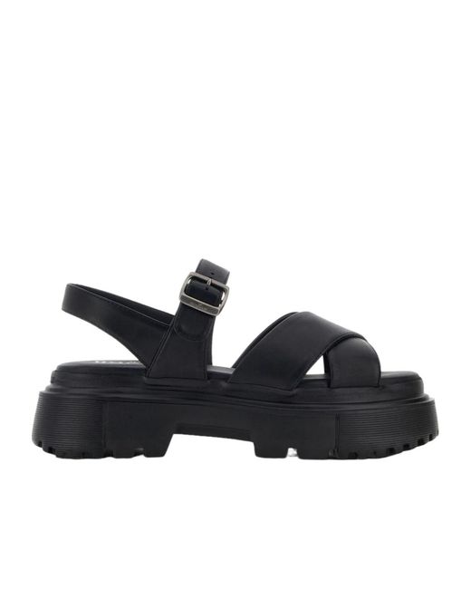 Hogan Black Crossover-Straps Flat Sandals