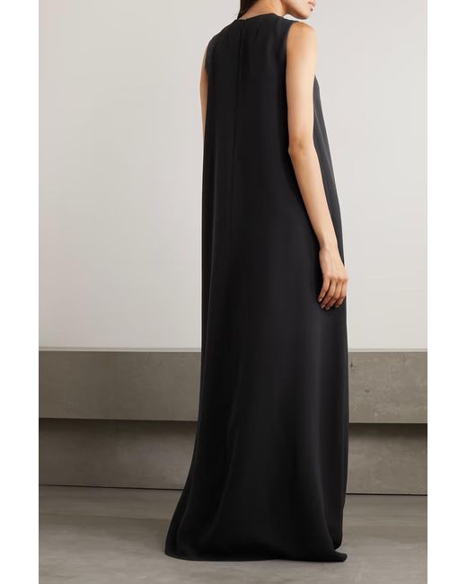 The Row Black Eno Crepe Extra-Long Dress