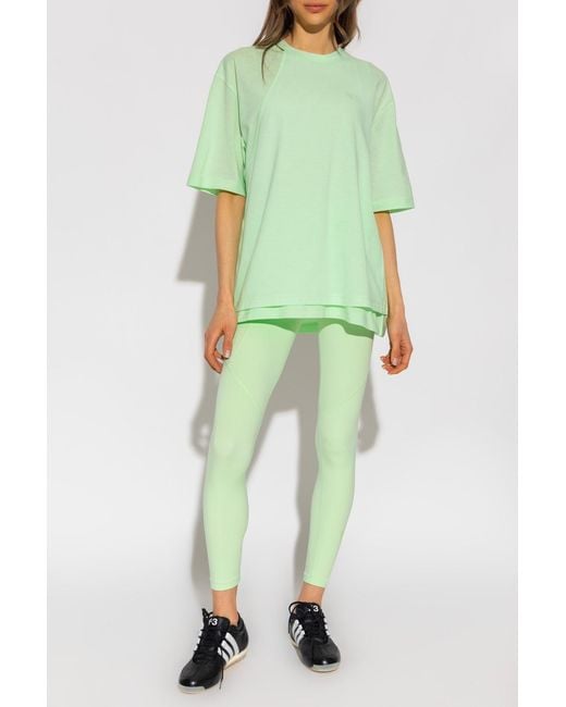 Y-3 Green Panelled Logo Leggings