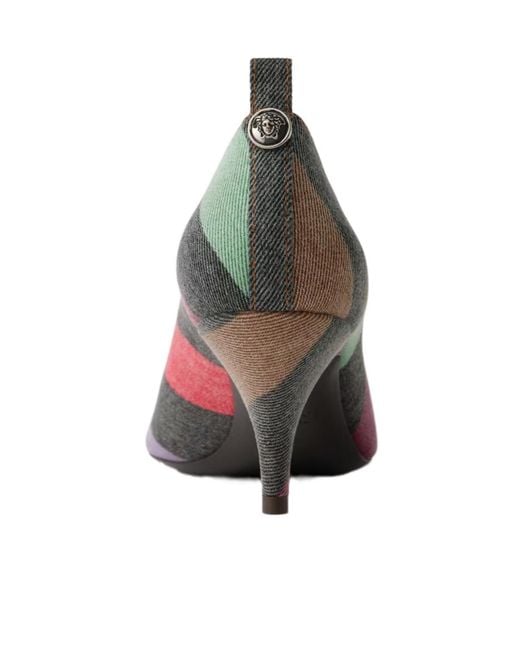 Versace Brown Tina Striped Denim Pumps 65 Mm