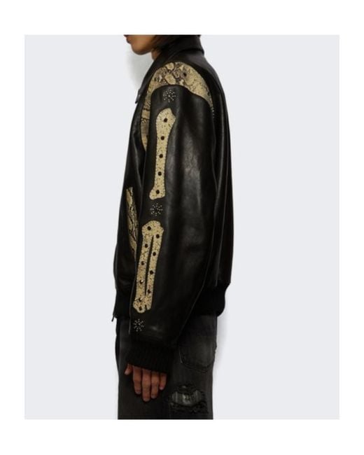 Amiri Black Snake-Effect Studded Bones Leather Jacket for men