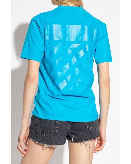 Off-White c/o Virgil Abloh Blue Diagonal Striped Crewneck T-Shirt