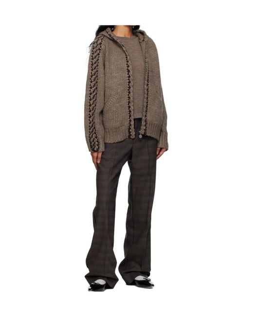 OPEN YY Brown Seam-Stitched Zip-Up Knit Hoodie