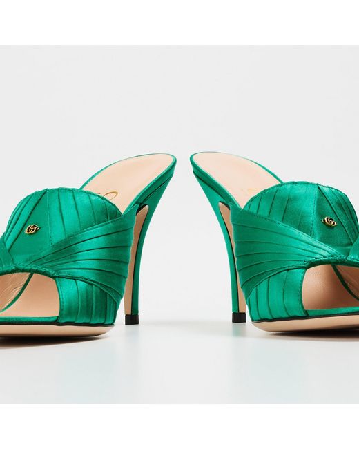 Gucci Green Solid Heeled Sandals