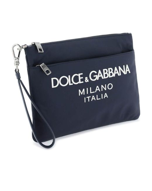 Dolce & Gabbana Blue Logo Print Zipped Clutch Bag for men