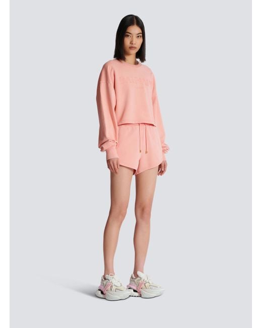 Balmain Pink Logo Embroidered Vintage Sweatshirt