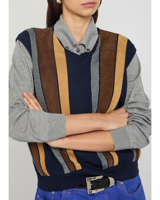 Versace Gray Logo-Embroidered Wool Cardigan